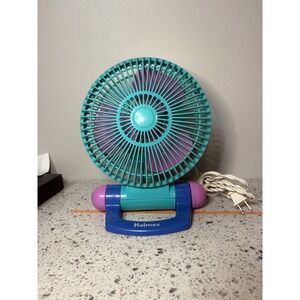 Vintage Holmes Personal Table Fan Rotating Portable Desk Home Office Teal Purple